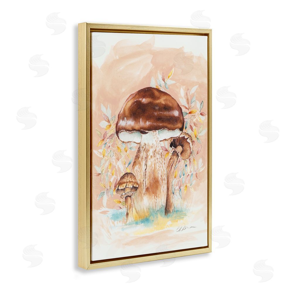 Cady Driver Brown Earthy Mushroom Trio Gold Floating Frame Canvas Wall Art Print
