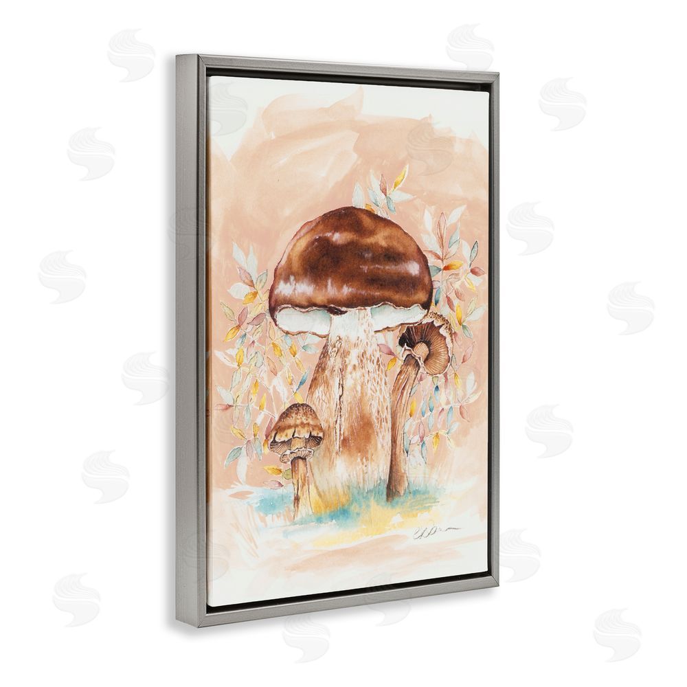 Cady Driver Brown Earthy Mushroom Trio Gray Floating Frame Canvas Wall Art Print