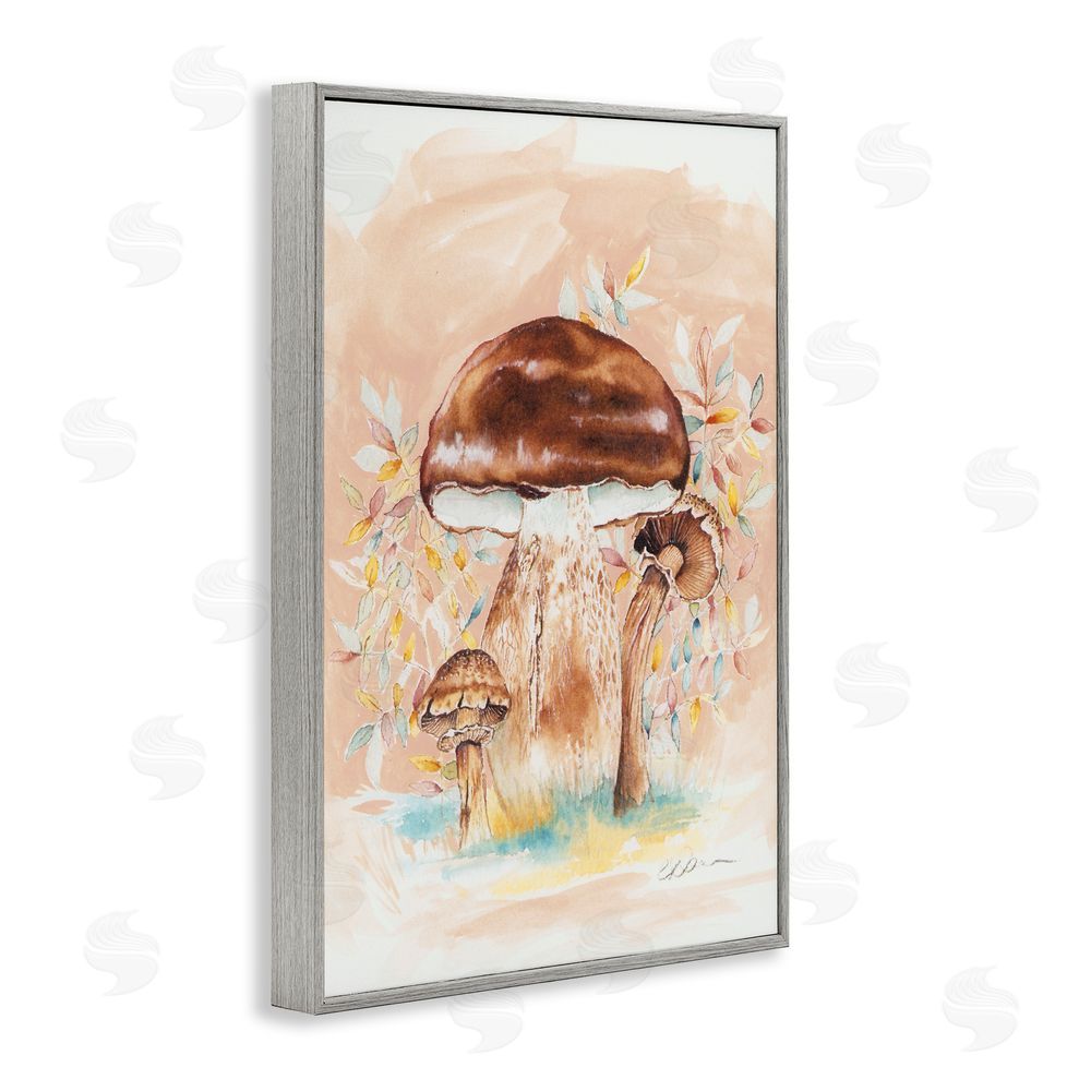 Cady Driver Brown Earthy Mushroom Trio Gray Framed Giclee Wall Art Print