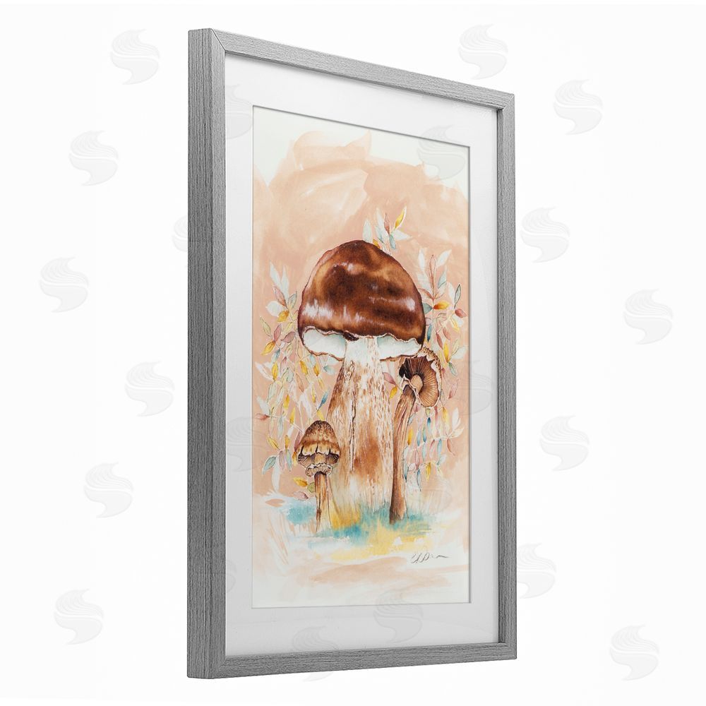 Cady Driver Brown Earthy Mushroom Trio Gray Framed Print Under Glass with White Mat Wall Art