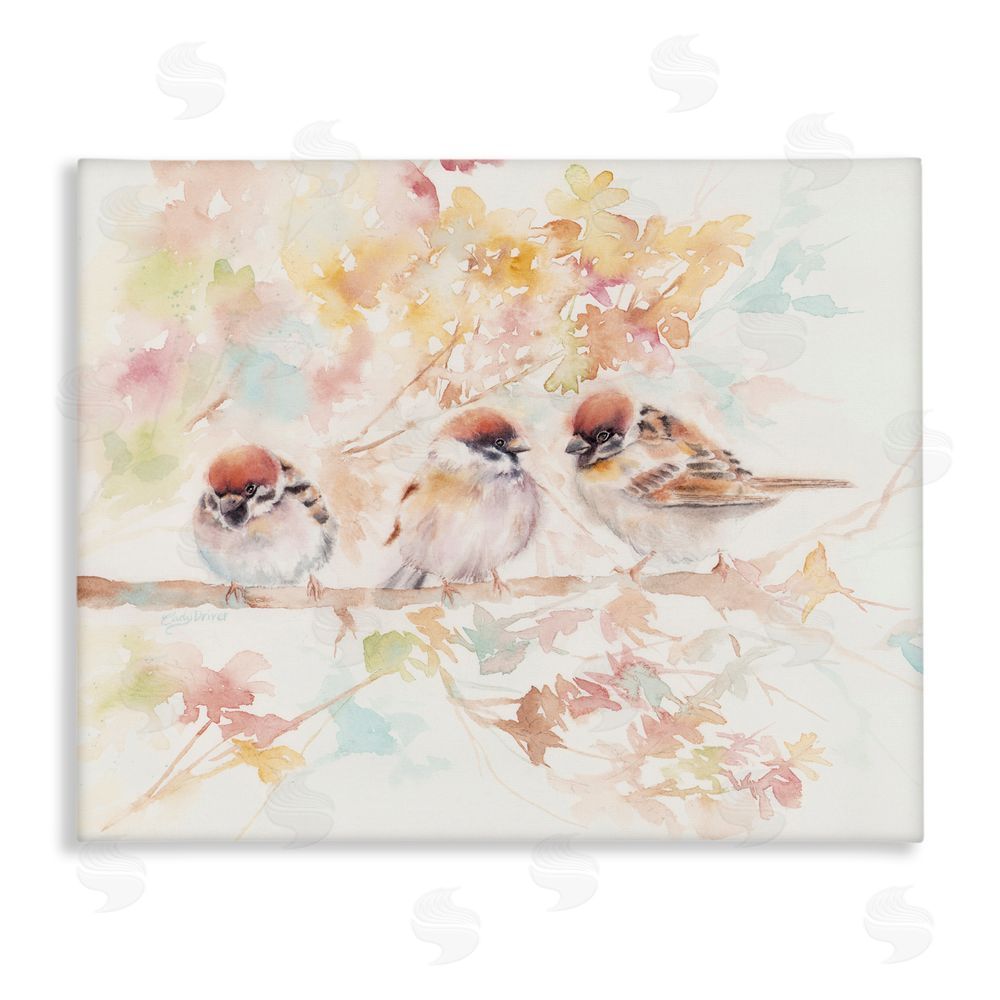 Cady Driver Trio of Birds on Watercolor Branch Canvas Wall Art Print