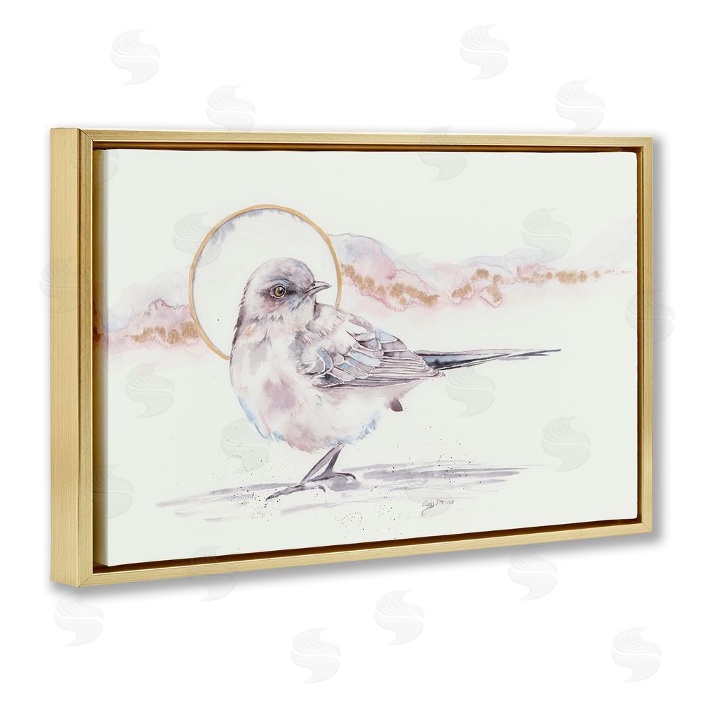 Cady Driver Bird & Moon Watercolor Gold Floating Frame Canvas Wall Art Print