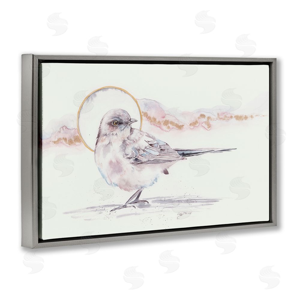 Cady Driver Bird & Moon Watercolor Gray Floating Frame Canvas Wall Art Print