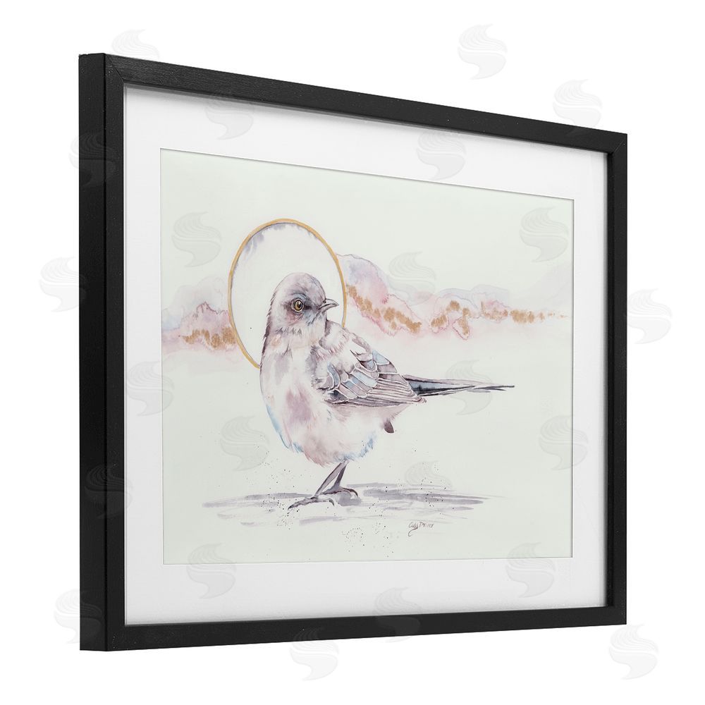Cady Driver Bird & Moon Watercolor Black Framed Print Under Glass with White Mat Wall Art