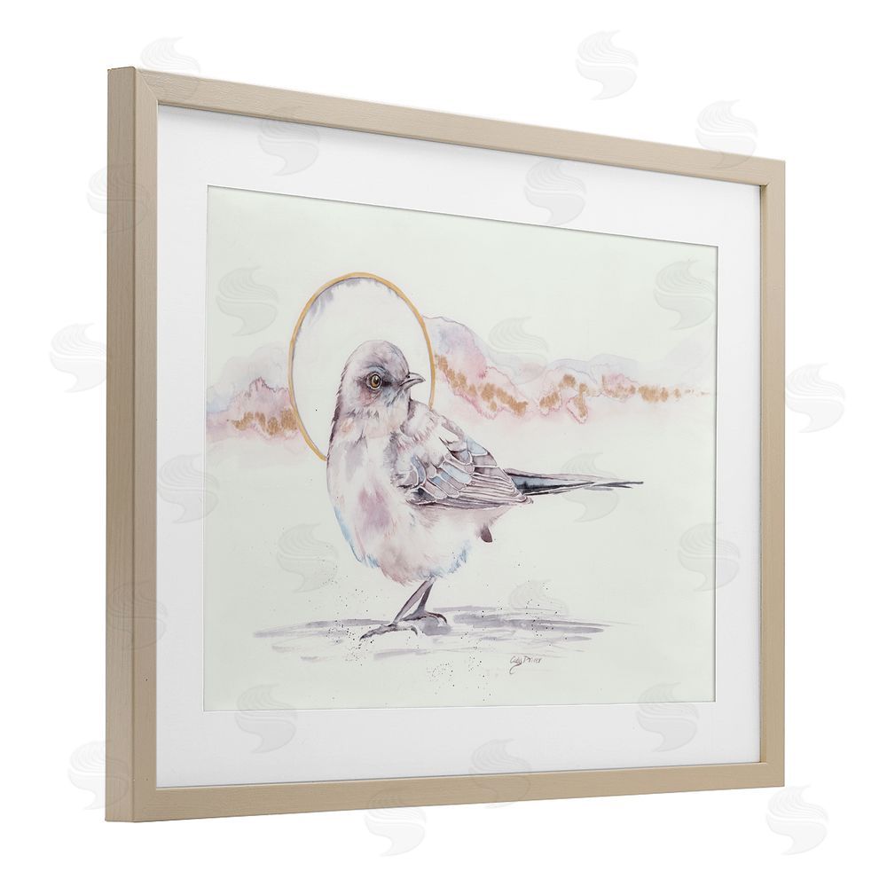 Cady Driver Bird & Moon Watercolor Birch Framed Print Under Glass with White Mat Wall Art