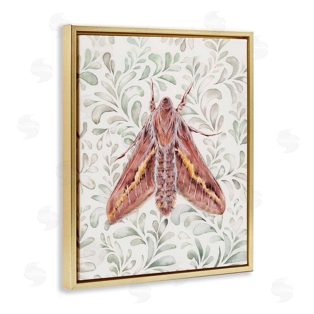 Cady Driver Moth Over Leaf Sprigs Gold Floating Frame Canvas Wall Art Print