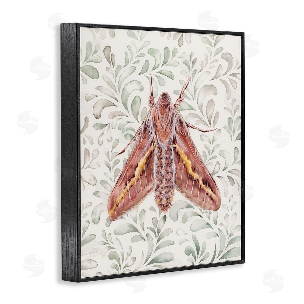 Cady Driver Moth Over Leaf Sprigs Black Framed Giclee Wall Art Print