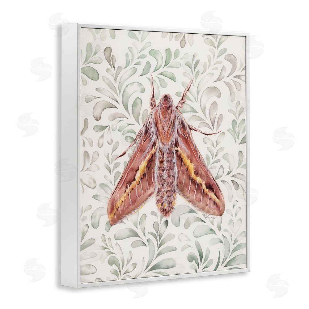 Cady Driver Moth Over Leaf Sprigs White Framed Giclee Wall Art Print