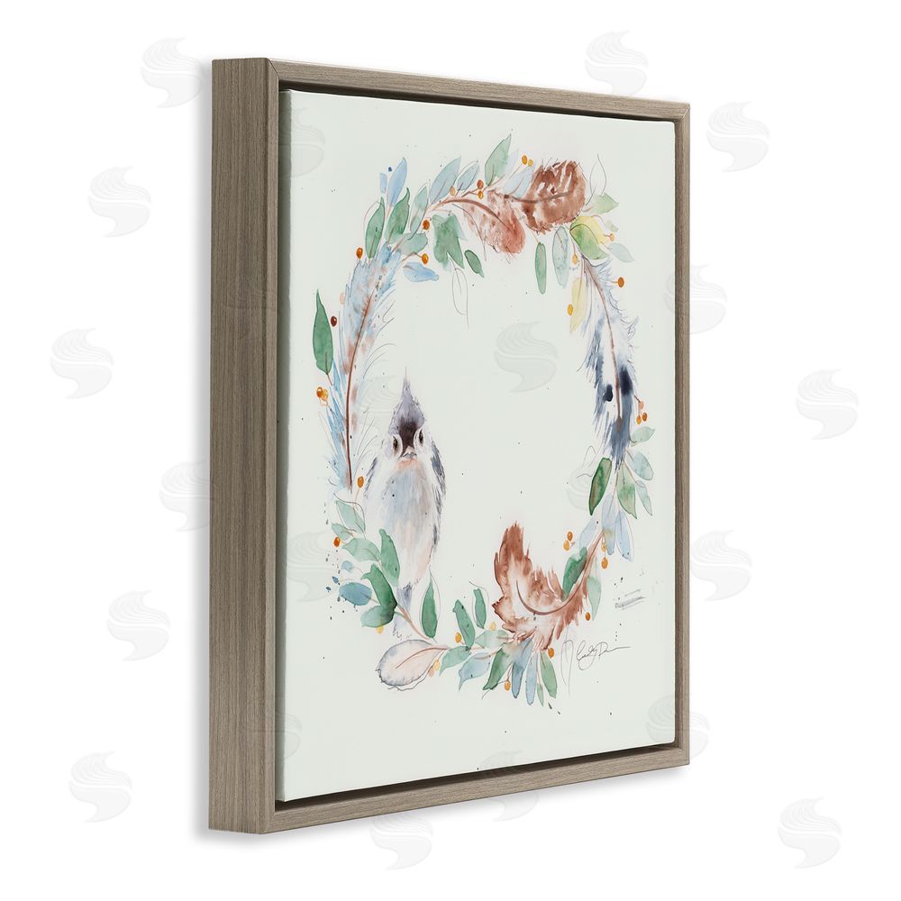 Cady Driver Wispy Bird & Botanical Wreath Brown Floating Frame Canvas Wall Art Print