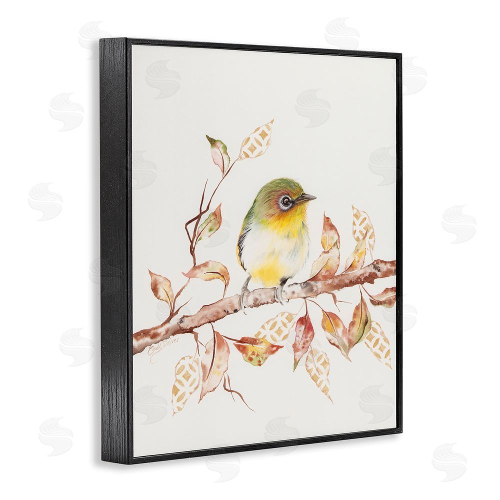 Cady Driver Perched Sparrow on Patterned Leaves Black Framed Giclee Wall Art Print
