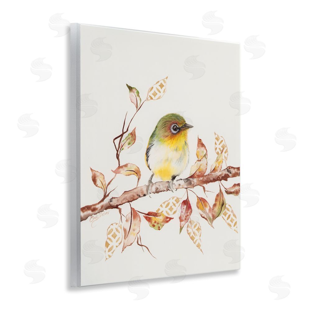 Cady Driver Perched Sparrow on Patterned Leaves Wall Plaque Art Print