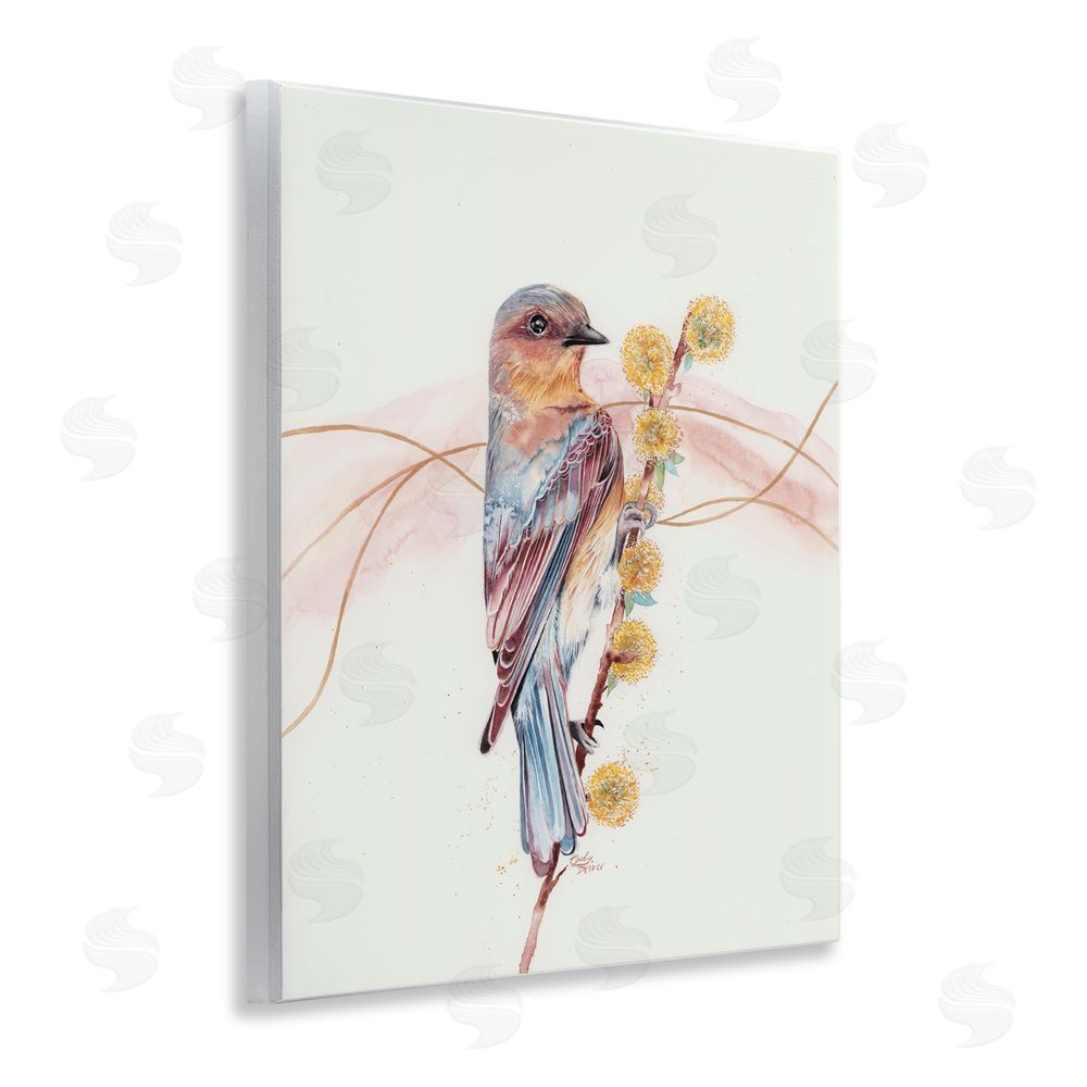 Cady Driver Bird & Yellow Puffy Flowers Wall Plaque Art Print