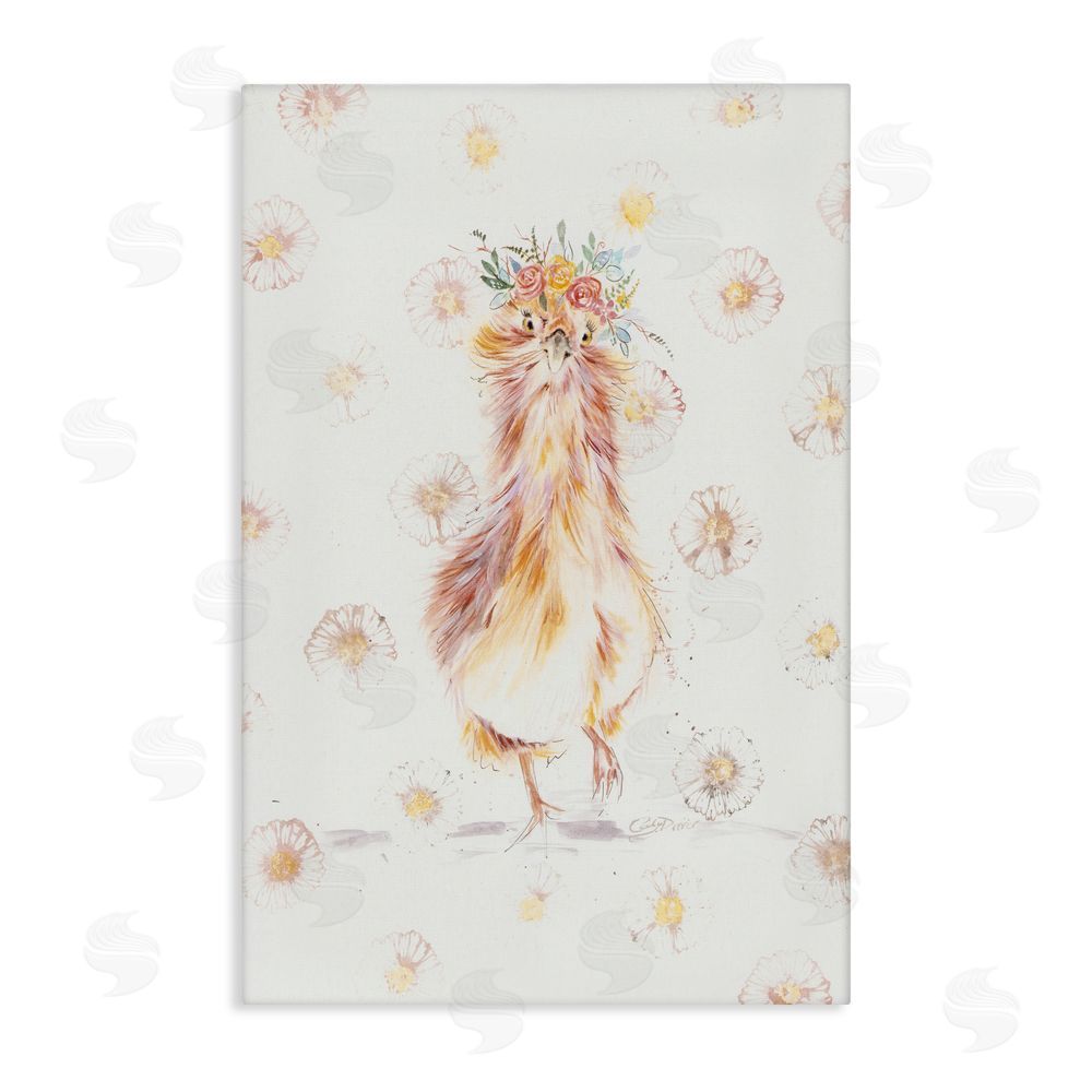 Cady Driver Silkie Chicken with Daisies Canvas Wall Art Print