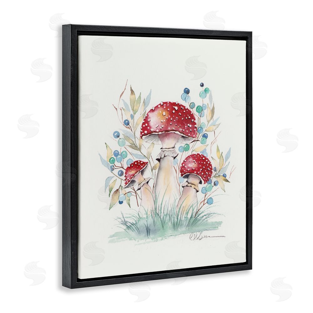 Cady Driver Toadstool Mushroom Trio Black Floating Frame Canvas Wall Art Print