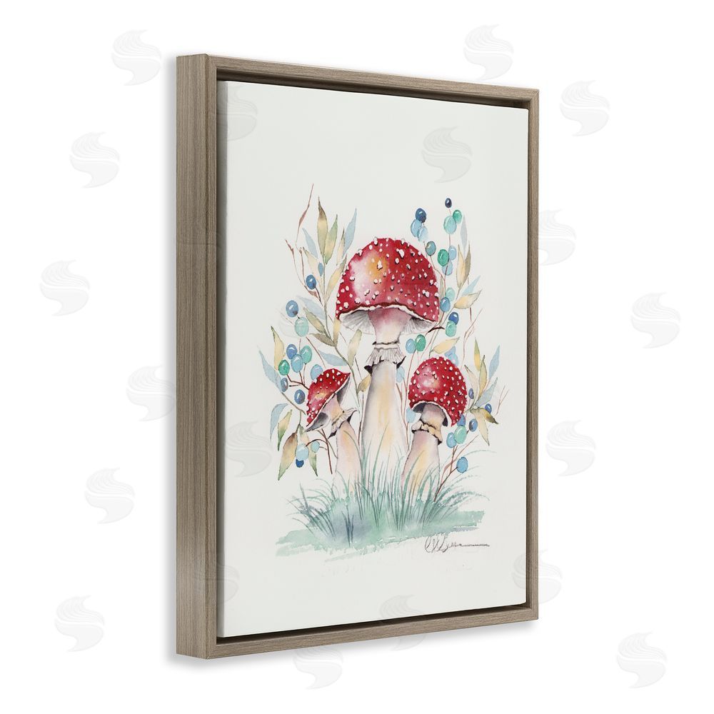 Cady Driver Toadstool Mushroom Trio Brown Floating Frame Canvas Wall Art Print