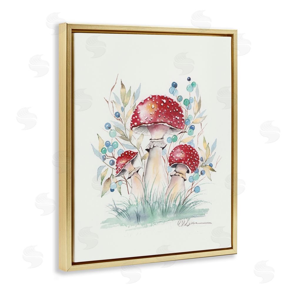 Cady Driver Toadstool Mushroom Trio Gold Floating Frame Canvas Wall Art Print