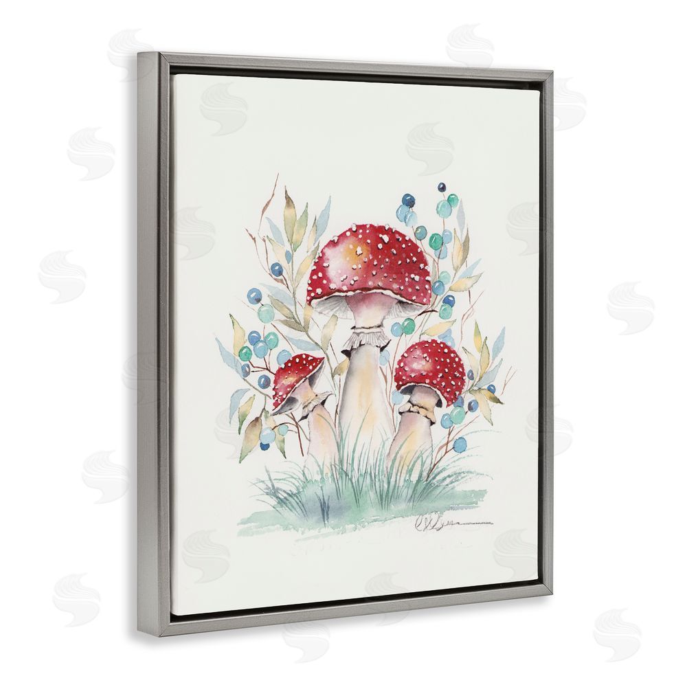 Cady Driver Toadstool Mushroom Trio Gray Floating Frame Canvas Wall Art Print