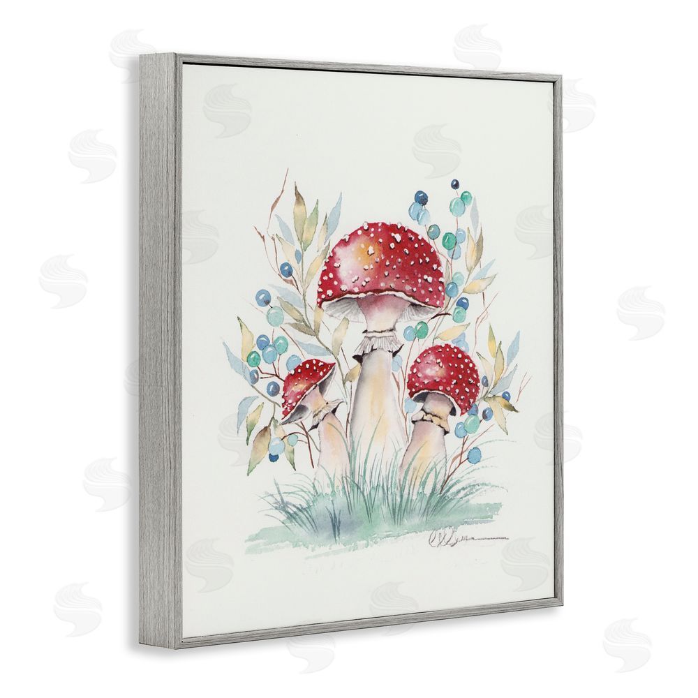 Cady Driver Toadstool Mushroom Trio Gray Framed Giclee Wall Art Print