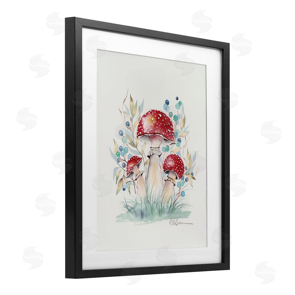 Cady Driver Toadstool Mushroom Trio Black Framed Print Under Glass with White Mat Wall Art