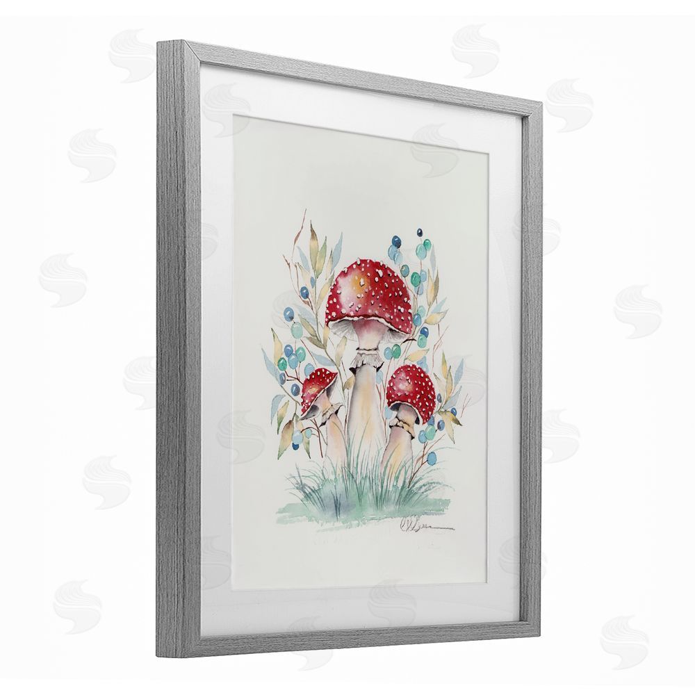 Cady Driver Toadstool Mushroom Trio Gray Framed Print Under Glass with White Mat Wall Art