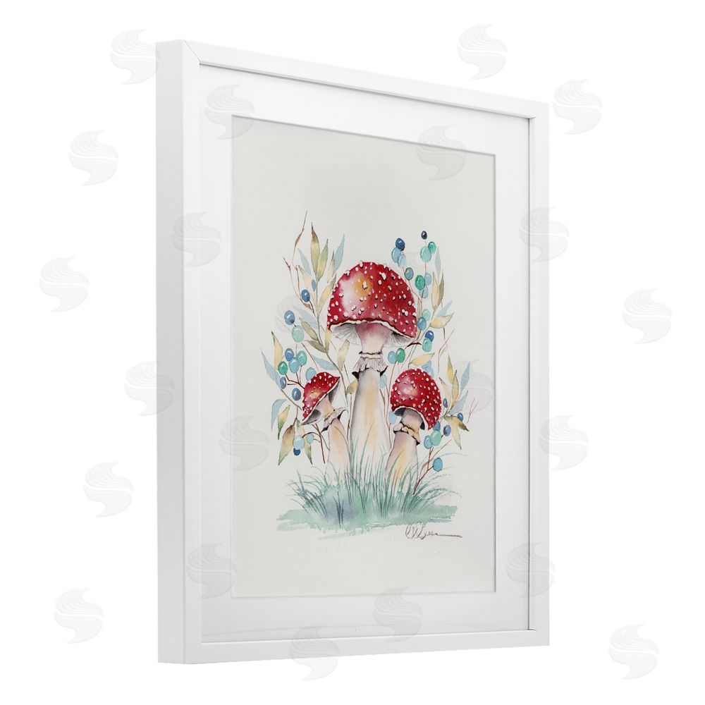 Cady Driver Toadstool Mushroom Trio White Framed Print Under Glass with Mat Wall Art
