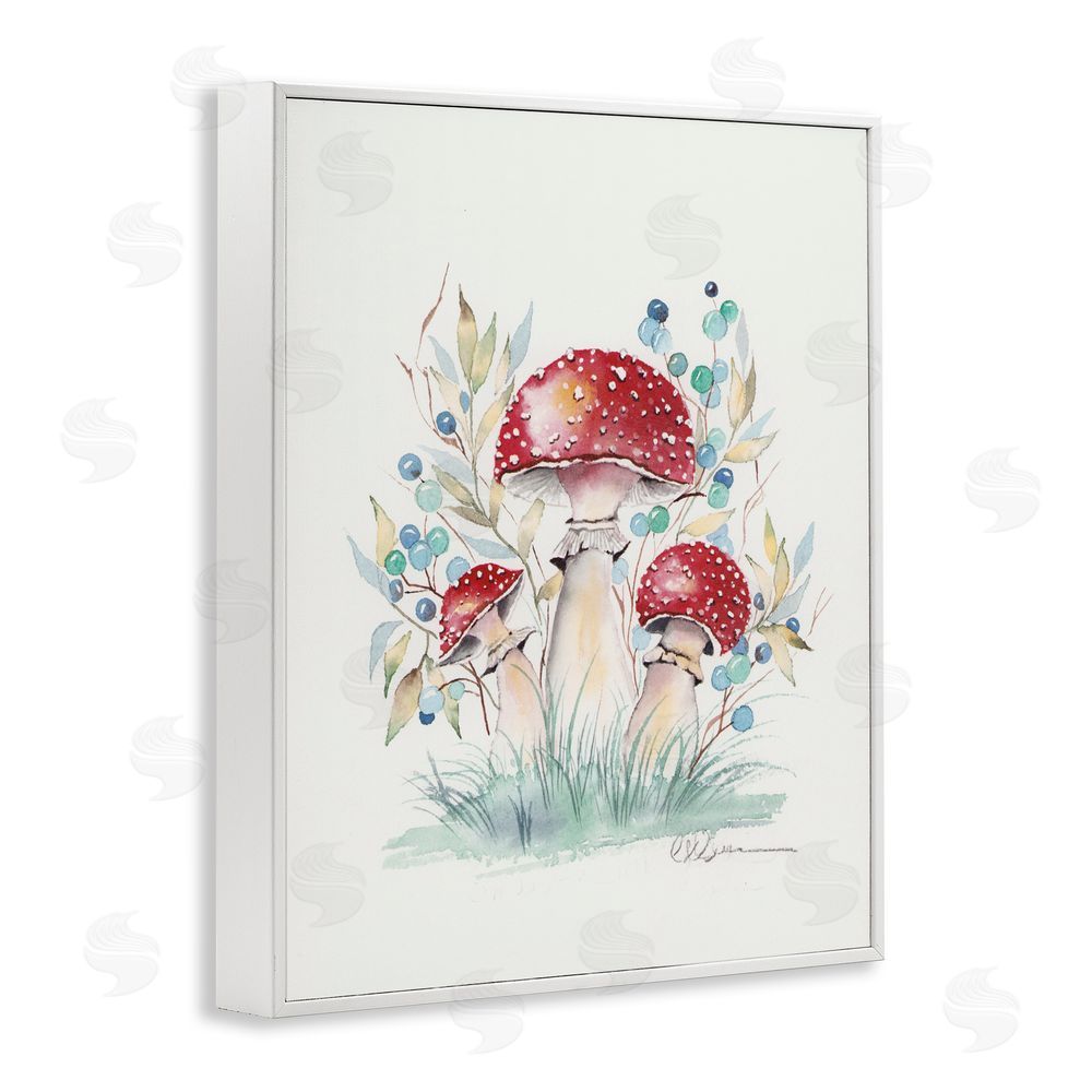 Cady Driver Toadstool Mushroom Trio White Framed Giclee Wall Art Print