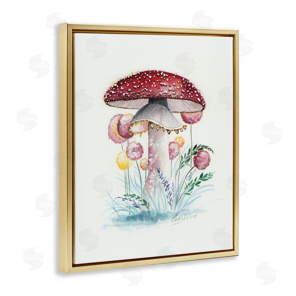 Cady Driver Red Capped Organic Mushroom Gold Floating Frame Canvas Wall Art Print