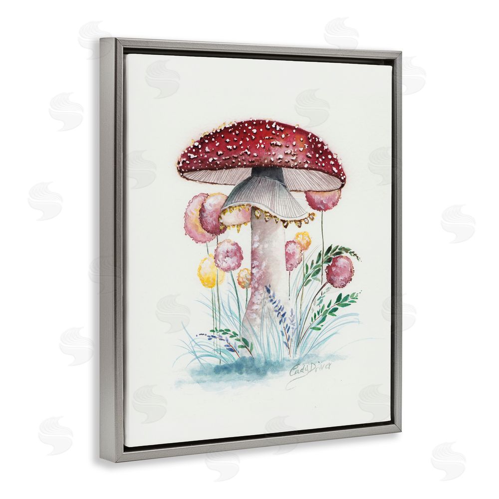 Cady Driver Red Capped Organic Mushroom Gray Floating Frame Canvas Wall Art Print