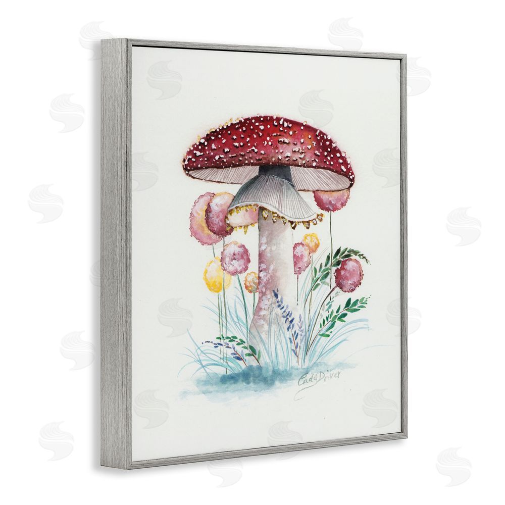 Cady Driver Red Capped Organic Mushroom Gray Framed Giclee Wall Art Print