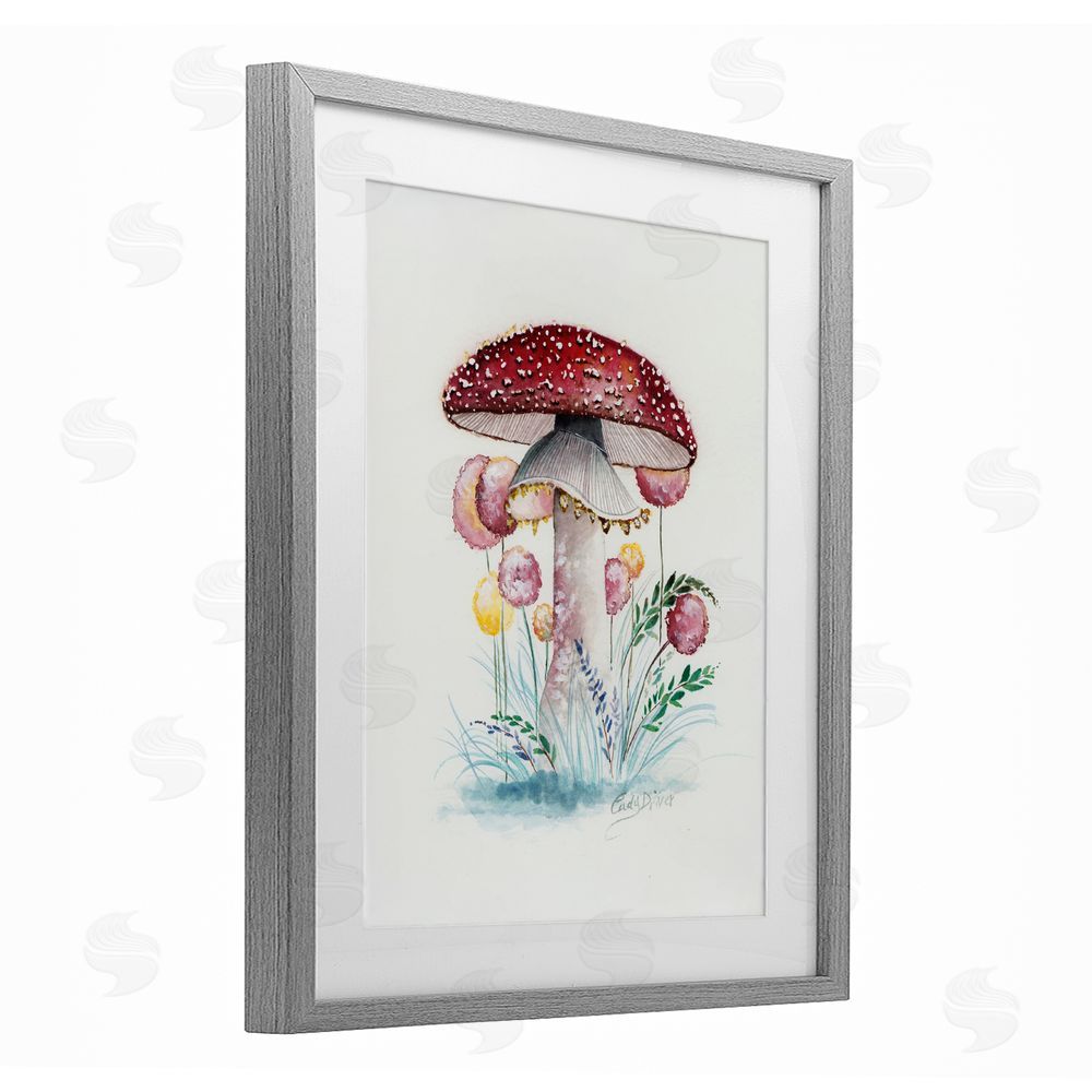 Cady Driver Red Capped Organic Mushroom Gray Framed Print Under Glass with White Mat Wall Art
