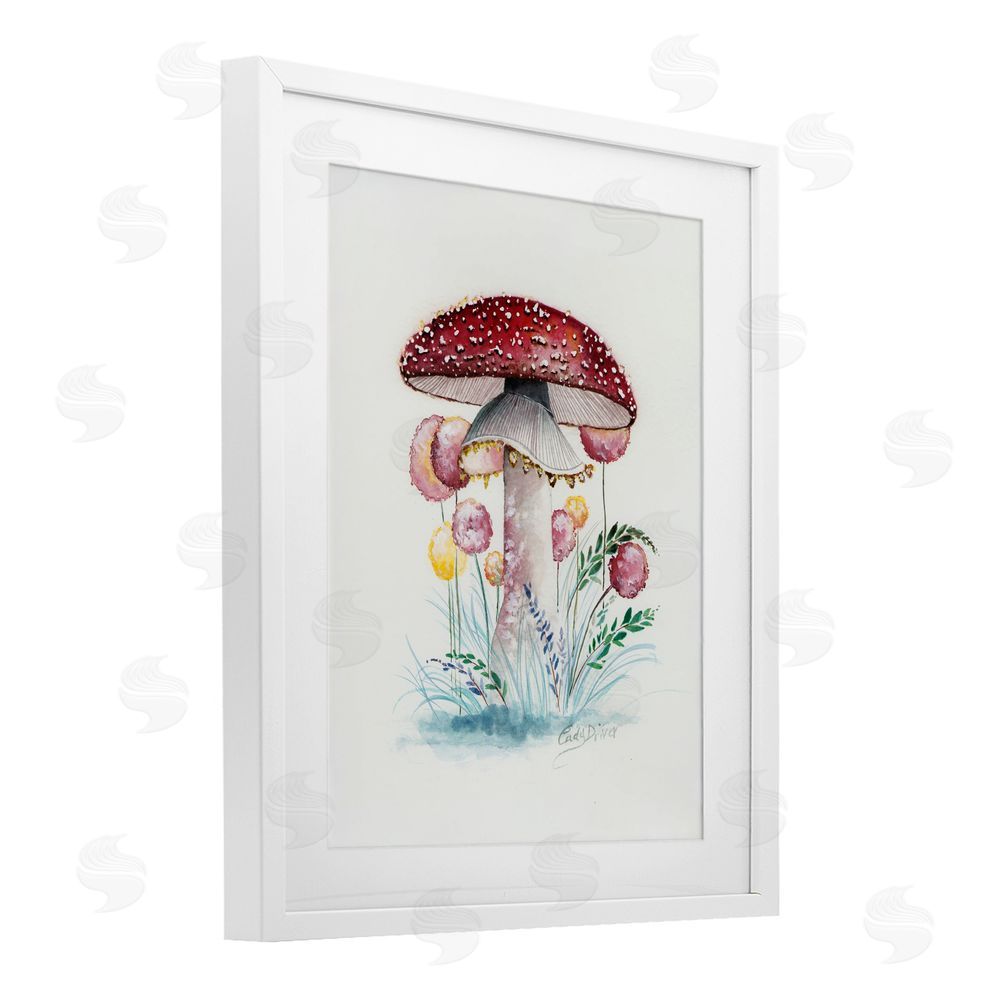 Cady Driver Red Capped Organic Mushroom White Framed Print Under Glass with Mat Wall Art