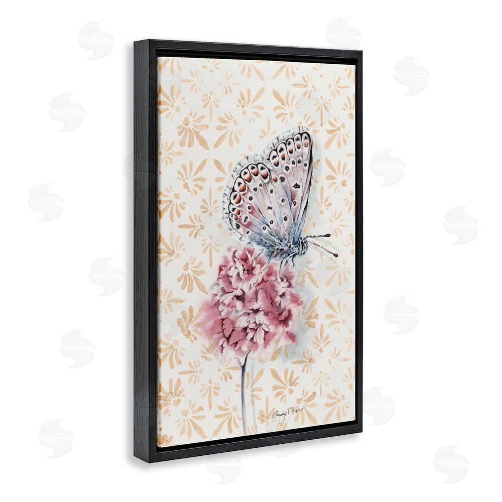 Cady Driver Butterfly & Flower over Pattern Black Floating Frame Canvas Wall Art Print