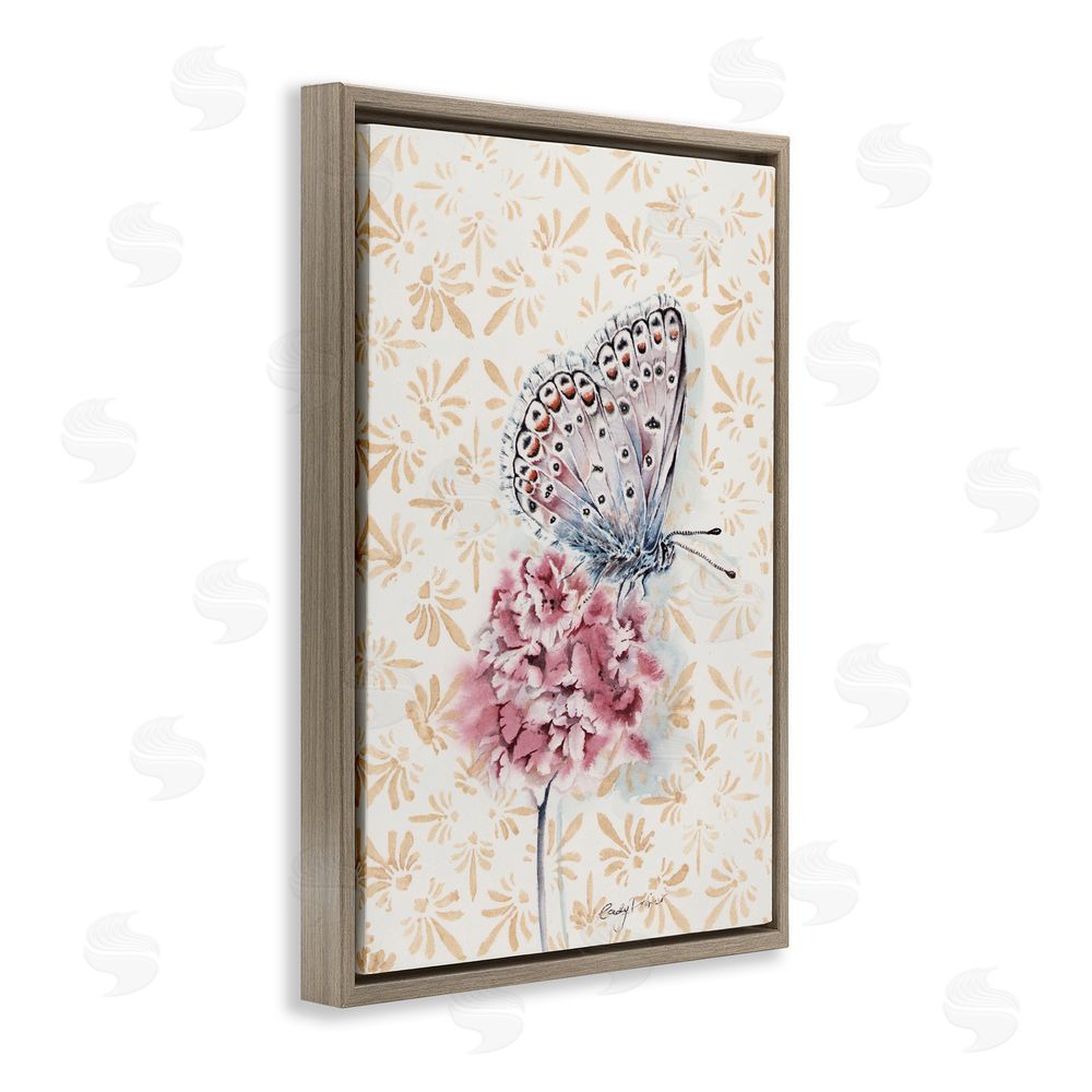 Cady Driver Butterfly & Flower over Pattern Brown Floating Frame Canvas Wall Art Print