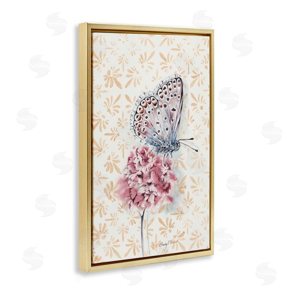 Cady Driver Butterfly & Flower over Pattern Gold Floating Frame Canvas Wall Art Print