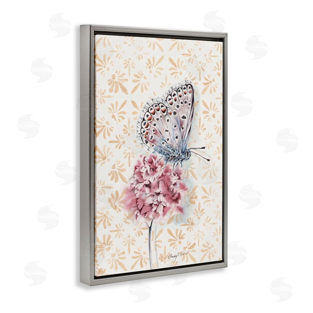 Cady Driver Butterfly & Flower over Pattern Gray Floating Frame Canvas Wall Art Print