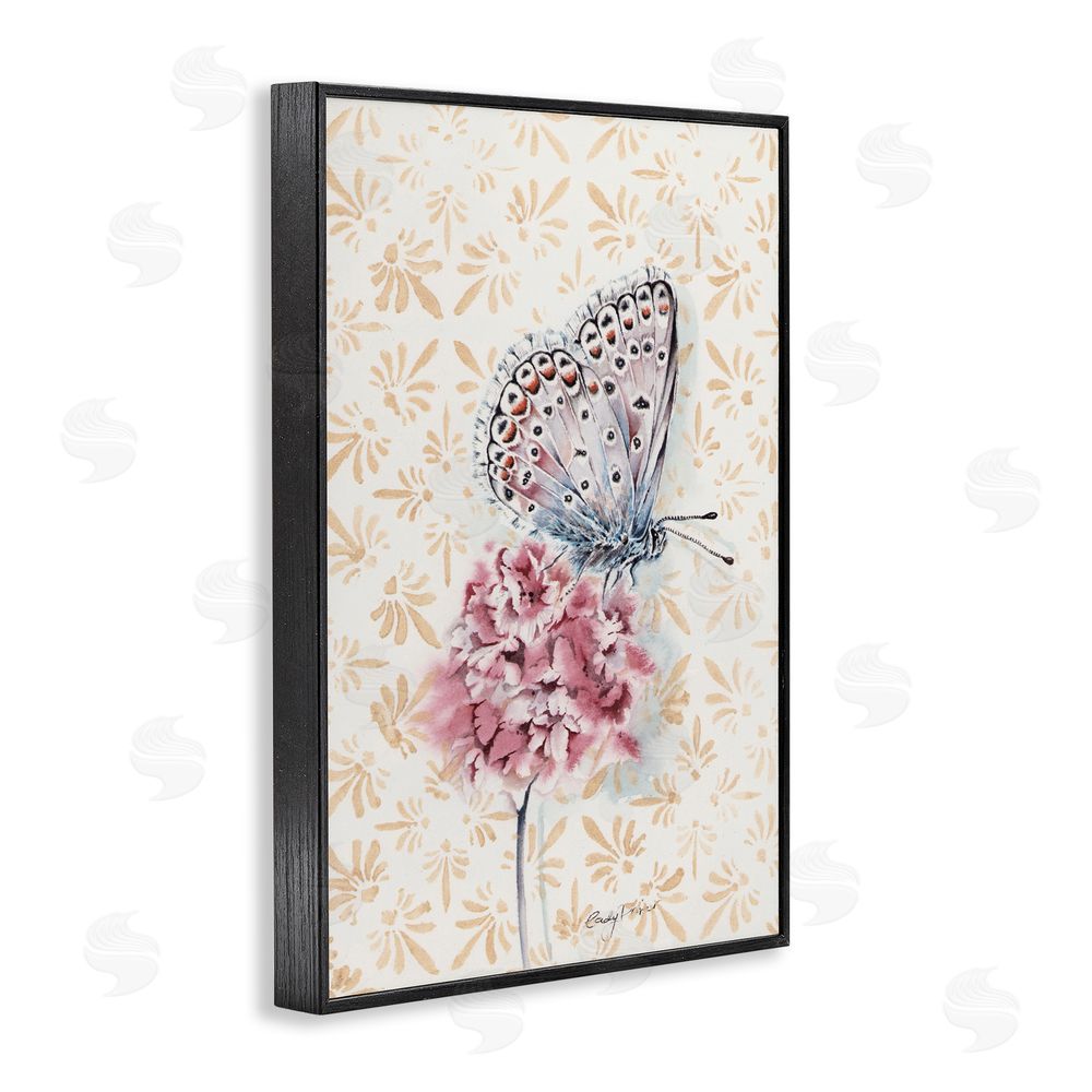 Cady Driver Butterfly & Flower over Pattern Black Framed Giclee Wall Art Print