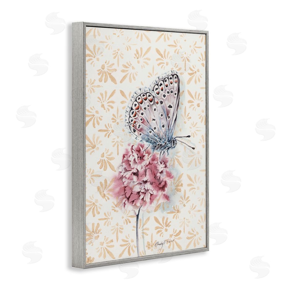 Cady Driver Butterfly & Flower over Pattern Gray Framed Giclee Wall Art Print