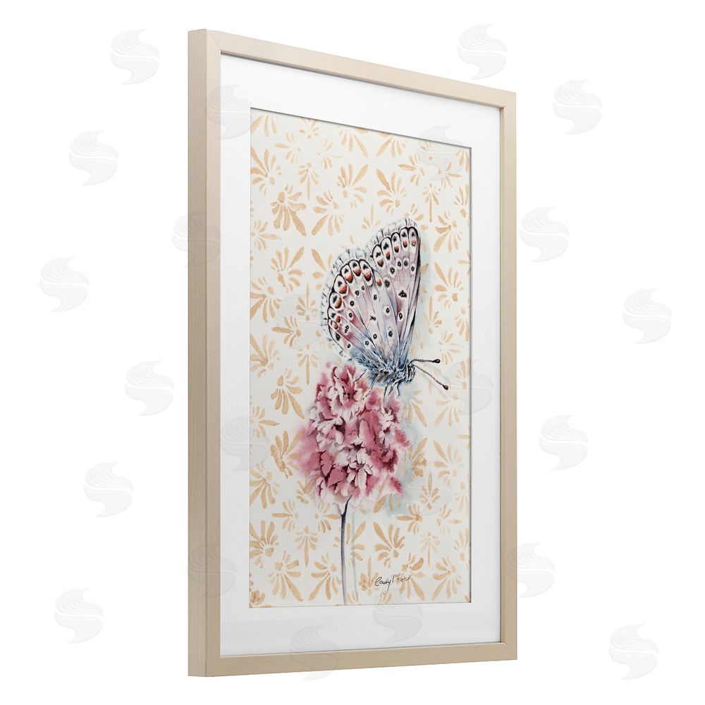 Cady Driver Butterfly & Flower over Pattern Birch Framed Print Under Glass with White Mat Wall Art