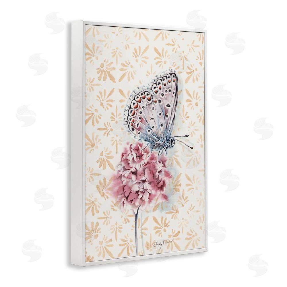 Cady Driver Butterfly & Flower over Pattern White Framed Giclee Wall Art Print