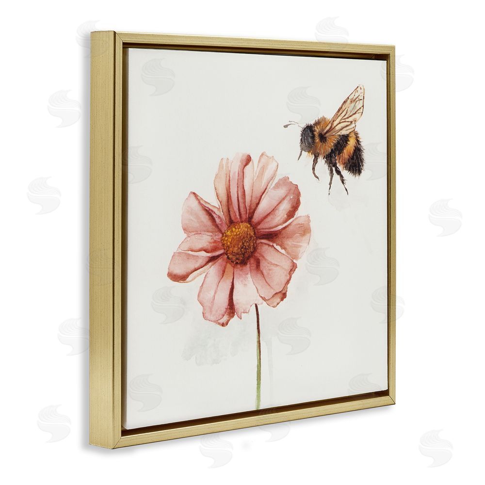 Cady Driver Spring Pollination Bee Gold Floating Frame Canvas Wall Art Print