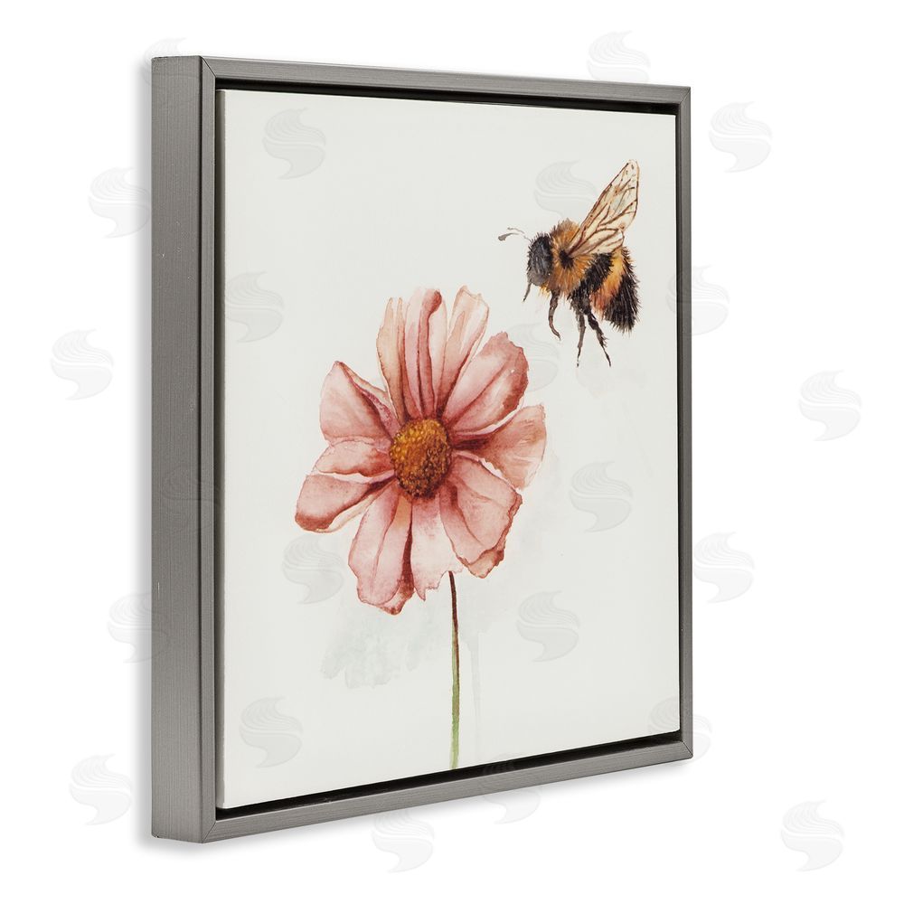 Cady Driver Spring Pollination Bee Gray Floating Frame Canvas Wall Art Print
