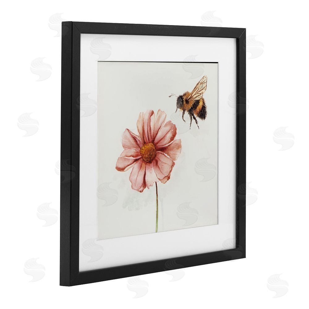 Cady Driver Spring Pollination Bee Black Framed Print Under Glass with White Mat Wall Art