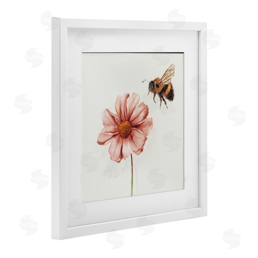Cady Driver Spring Pollination Bee White Framed Print Under Glass with Mat Wall Art