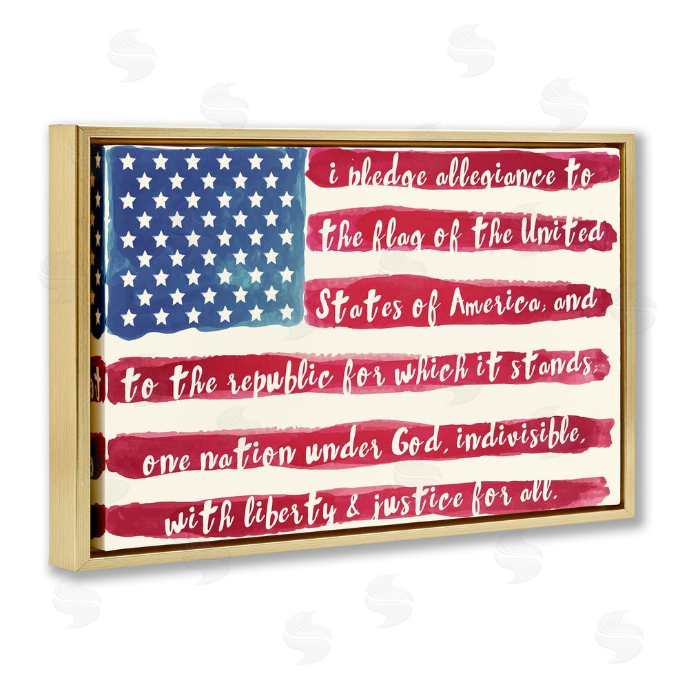 Sophie 6 Pledge Of Allegiance Flag Stripes Gold Floating Frame Canvas Wall Art Print
