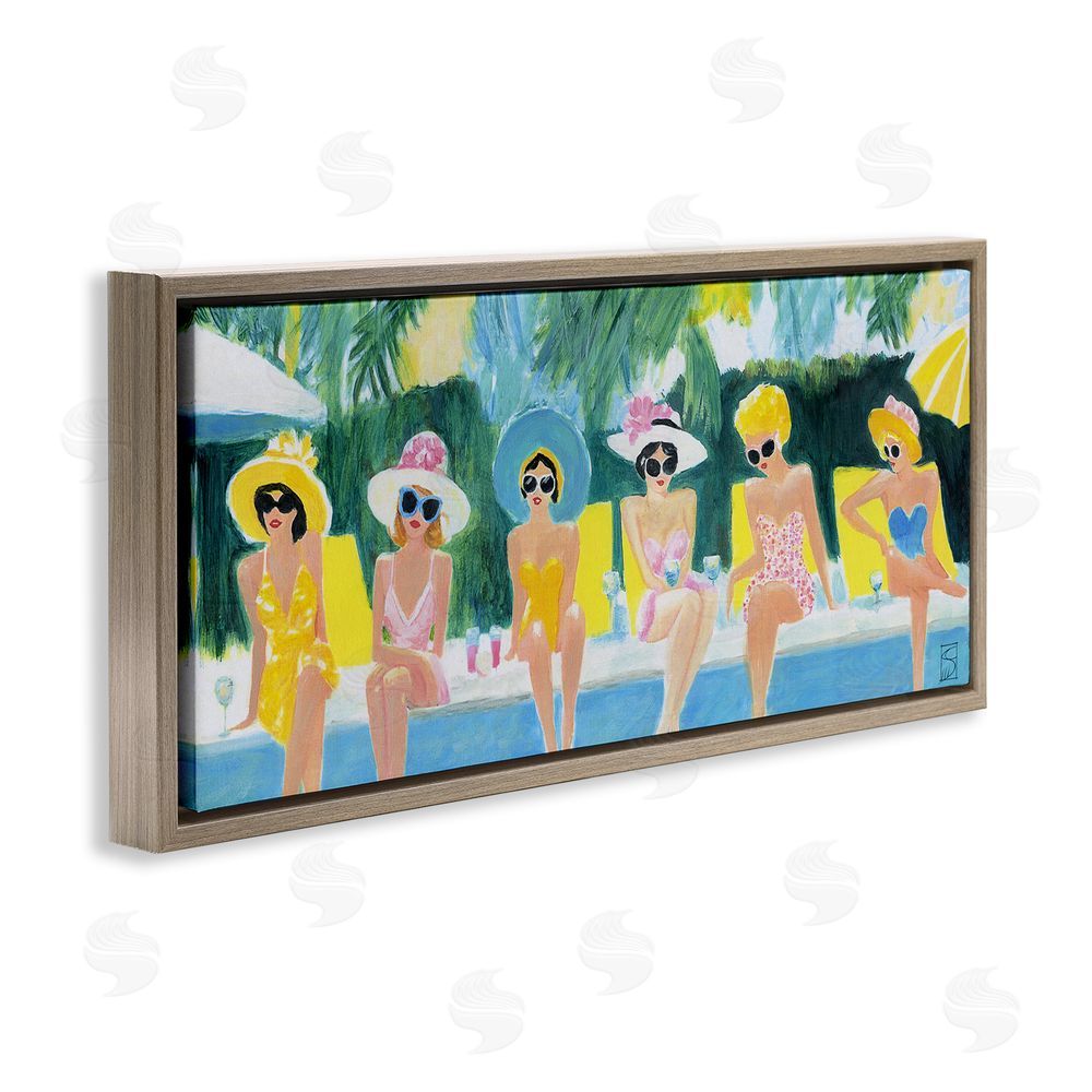 Sara Culpepper Besties By The Pool Brown Floating Frame Canvas Wall Art Print