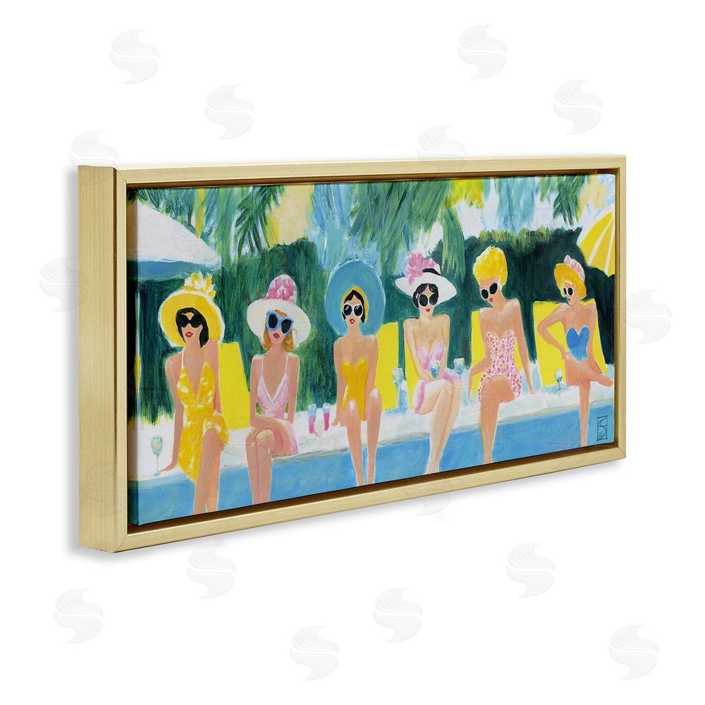 Sara Culpepper Besties By The Pool Gold Floating Frame Canvas Wall Art Print