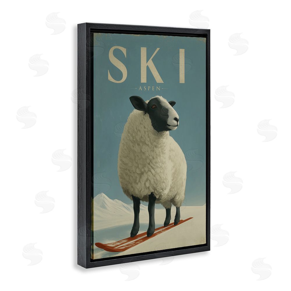 Annabelle Hall Ski Aspen Sheep Black Floating Frame Canvas Wall Art Print