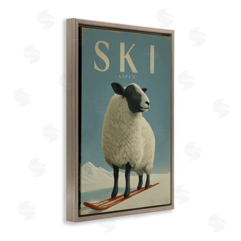 Annabelle Hall Ski Aspen Sheep Brown Floating Frame Canvas Wall Art Print