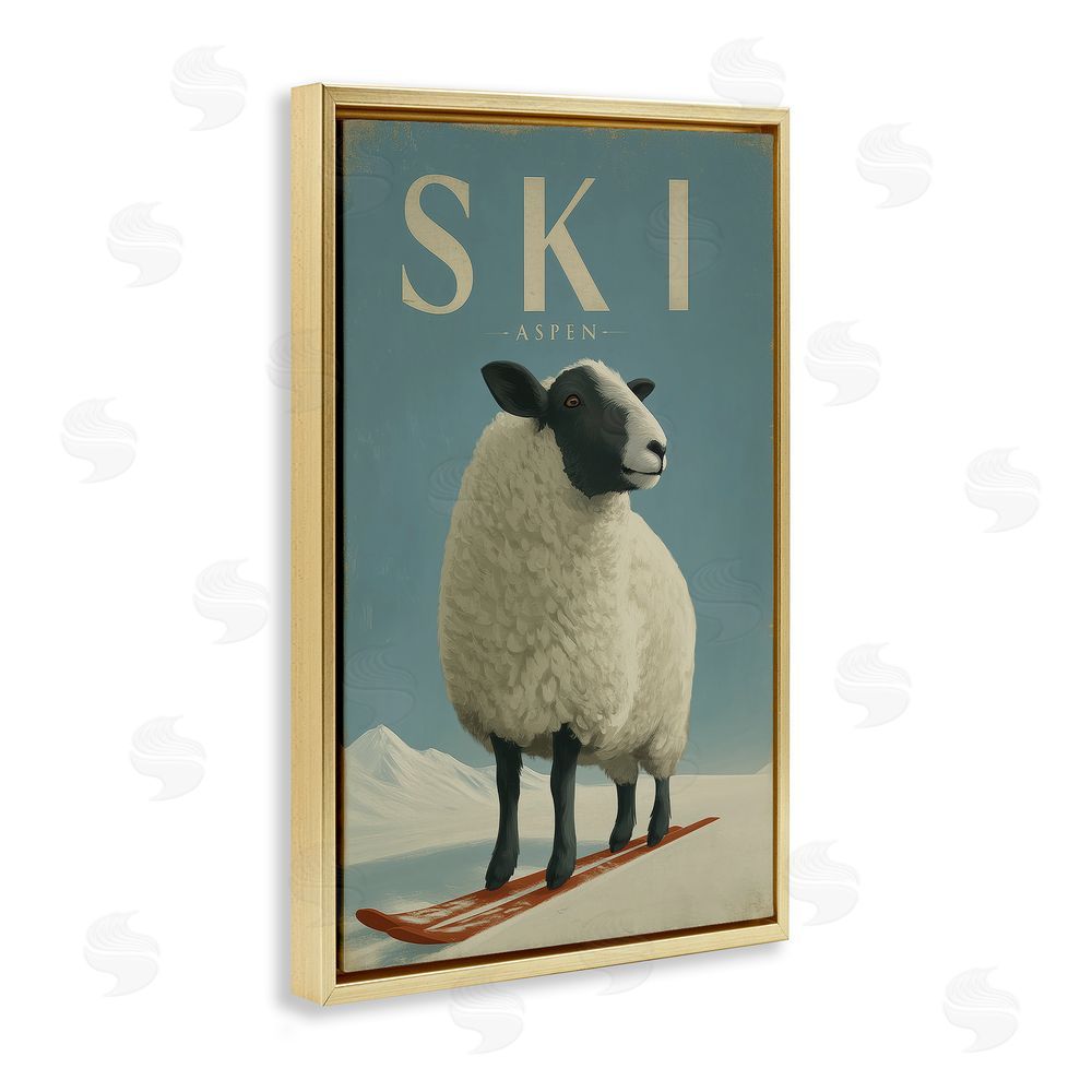 Annabelle Hall Ski Aspen Sheep Gold Floating Frame Canvas Wall Art Print