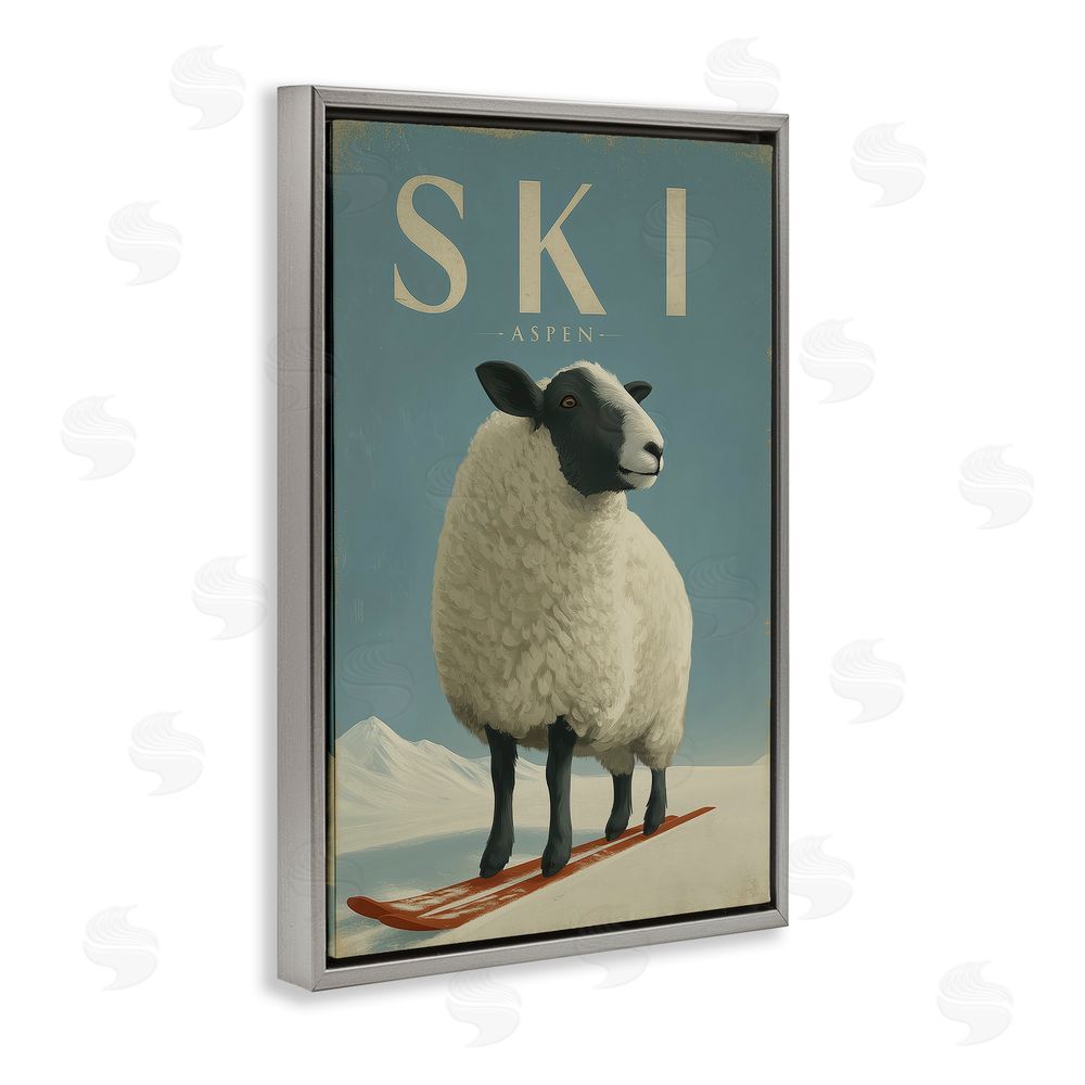 Annabelle Hall Ski Aspen Sheep Gray Floating Frame Canvas Wall Art Print